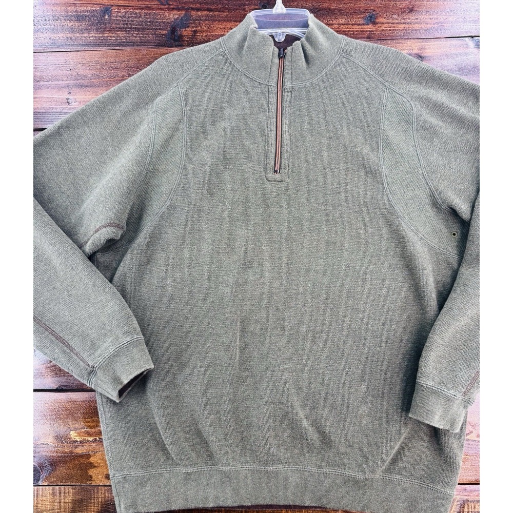 Tommy Bahama Reversible 1/4 Zip Ribbed Knit Pull Olive Green/Brown Men's Large‎ - Picture 4 of 15
